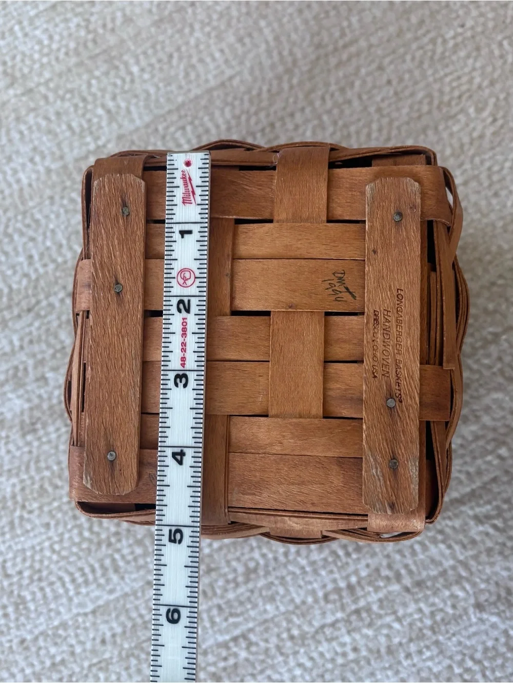 Longaberger Brown Woven Square Basket with Red Accent Trim